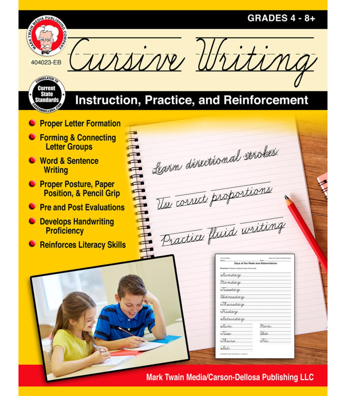 Mark Twain Cursive Handwriting Workbook for Kids Ages 8-12, Middle School Learning Cursive Writing Book With Handwriting Practice Activities to Improve Child Handwriting